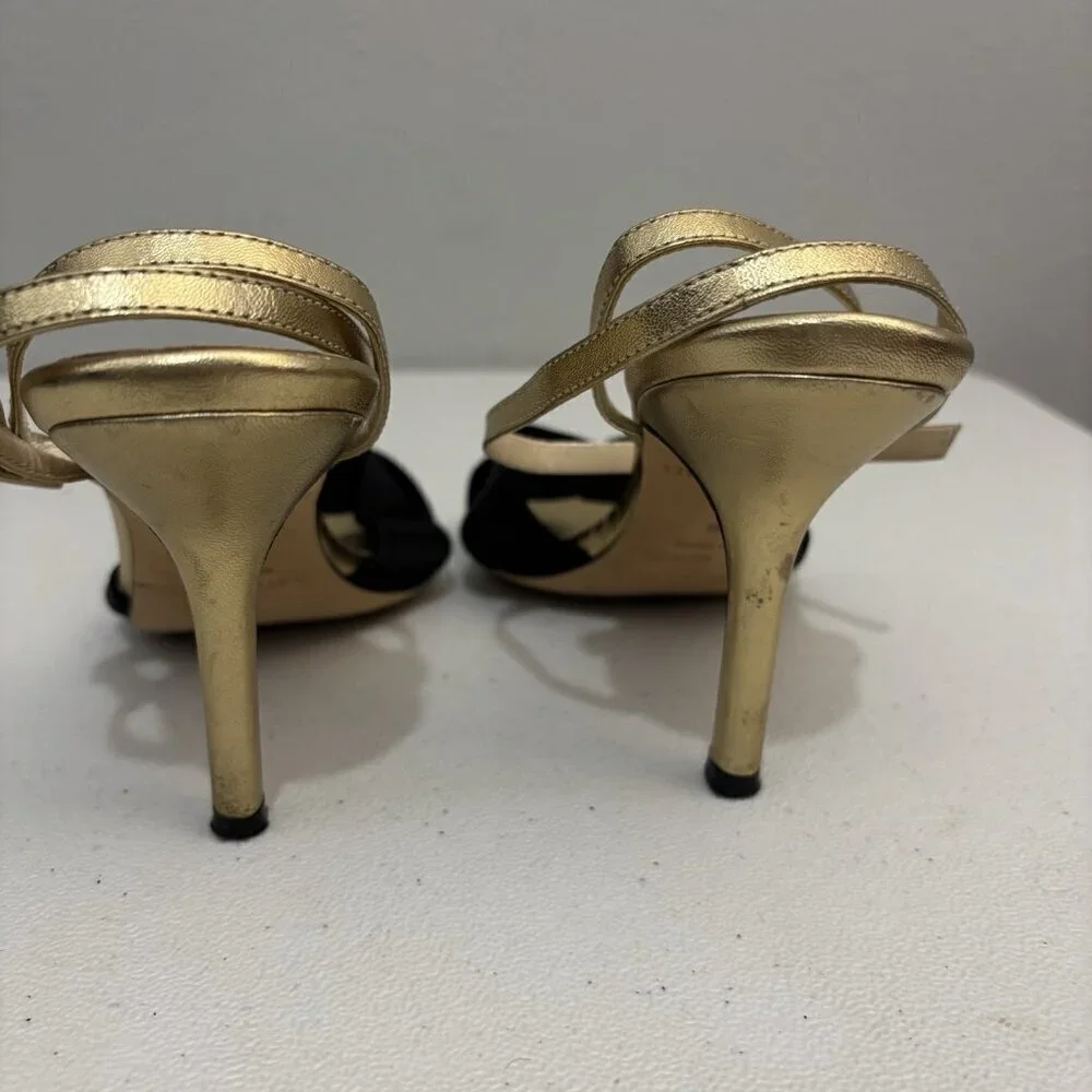 Kate Spade Black And Gold Heels Ankle Strap Women 7.5 Made In Italy